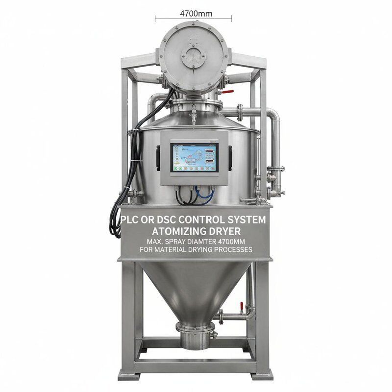 Secador Atomizador com Sistema de Controle PLC ou DSC Apresentando Diâmetro Máximo de Pulverização de 4700mm Projetado para Processos de Secagem de Materiais